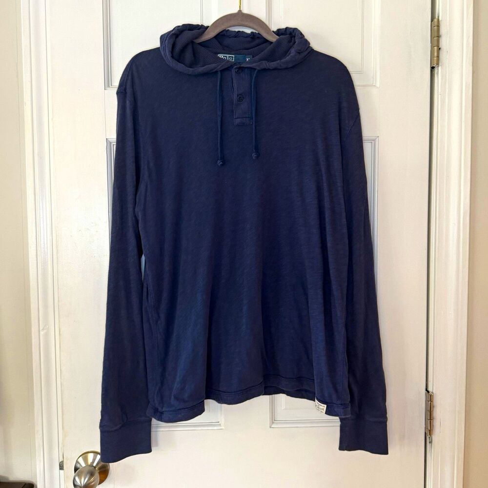 Polo Ralph Lauren Mens XL Pima Cotton Henley Hoodie Navy Blue R.L. Trading Co